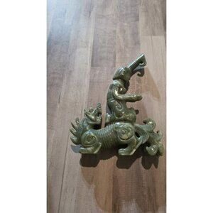 Archaic Carving Fengshui Dragon Beast Statue Riding The Dragon 80s